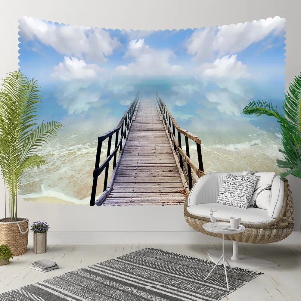 

Else Tropical Blue Sea Gray Bridge White Waves 3D Print Decorative Hippi Bohemian Wall Hanging Landscape Tapestry Wall Art