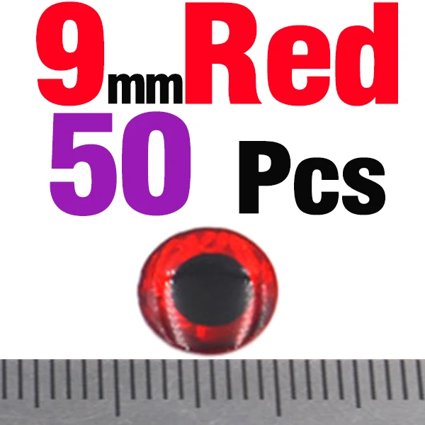 50PCS 9mm Red MNFT 50 шт./лот, 3 мм, 4 мм, 5 мм, 7 мм, 9 мм, Chartreuse Eyes, 3D голографическая приманка для рыбалки, завязывающая глаза, приманки - Цвет: 50PCS 9mm Red