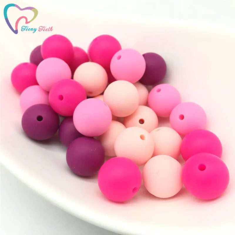

Teeny Teeth 100 PCS Round Silicone Beads Teething Baby DIY Toy Baby Shower Gift Necklace Pacifier Chain 12-15 MM Fuchsia Pink