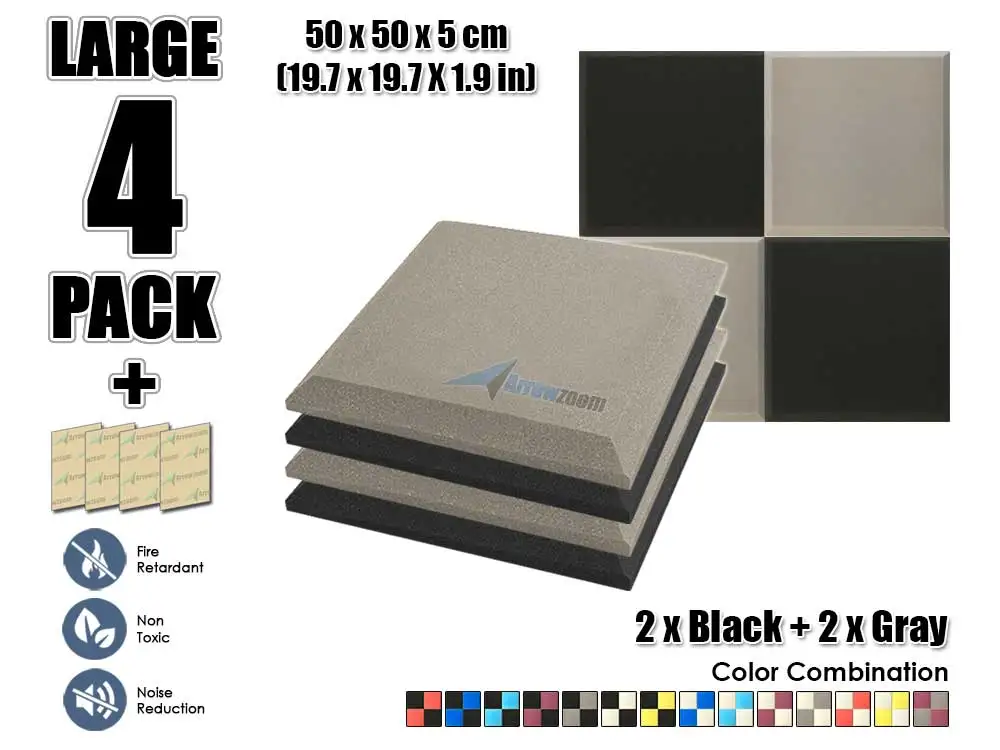 Black and Gray Arrowzoom 4 шт. 19," x 19,7" x 1," Цветная комбинация плоская коническая плитка студия Звукопоглощающая Панель акустическая обработка пены - Цвет: Black and Gray