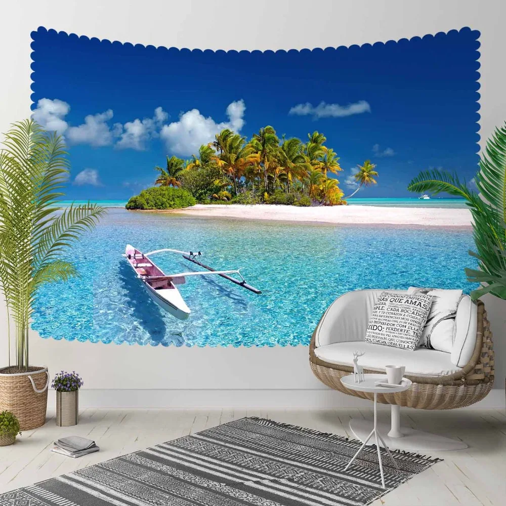 

Else Tropical Blue Sea Green Trees Island Ships 3D Print Decorative Hippi Bohemian Wall Hanging Landscape Tapestry Wall Art