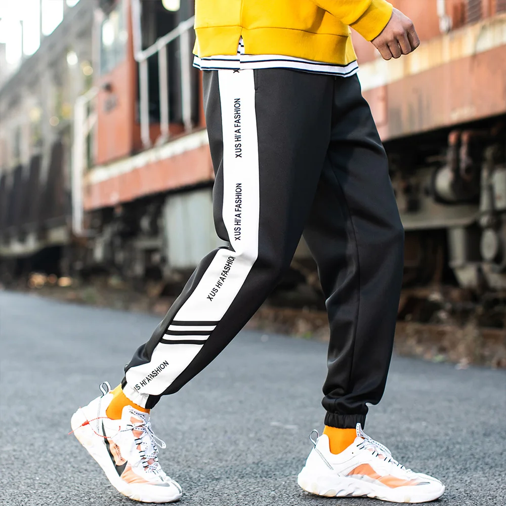 Раннее хорошее мужские большие карманы брюки свободные черные джоггеры весна