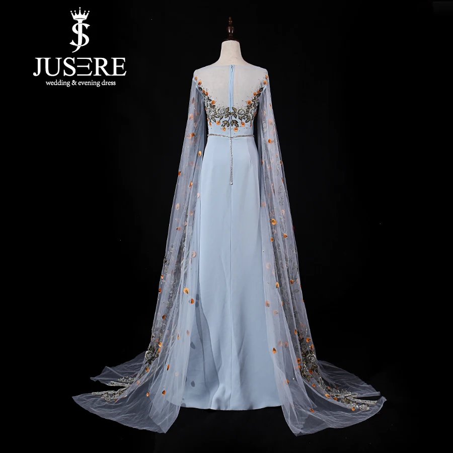 Robe de soiree JUSERE, синее длинное платье для выпускного вечера, ручная расшитая бисером аппликация, прямое, длина до пола, платье для выпускного вечера, Vestido de Festa