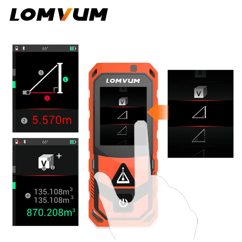 LOMVUM Лазерный дальномер профессиональный многофункциональный цветной дисплей погрешность 1 мм с аккумулятором модели от 40 до 200 метров с юсб зарядкой фабричная сборка
