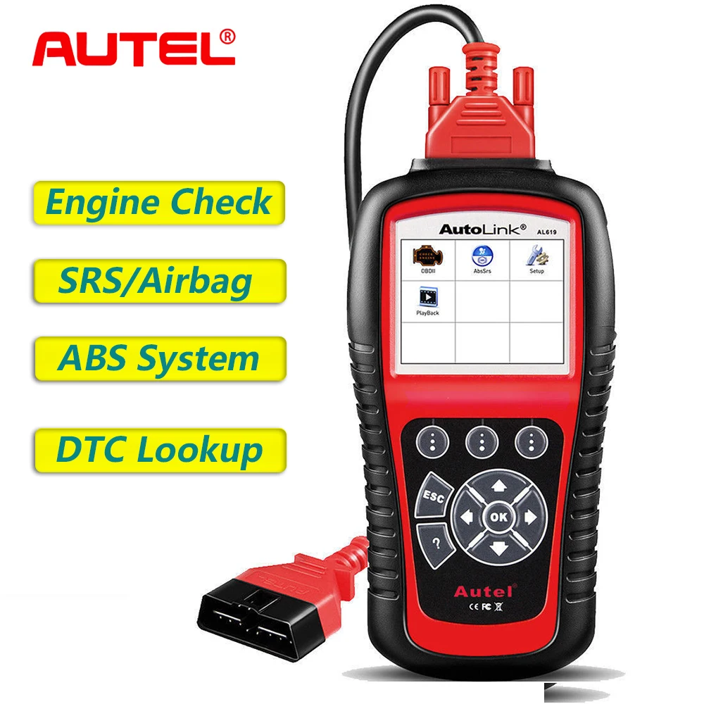 Autel AL619 OBD2 сканер автомобильный диагностический инструмент сканер считыватель кодов ABS/SRS сканирующий инструмент, выключает светильник двигателя Automotriz сканер
