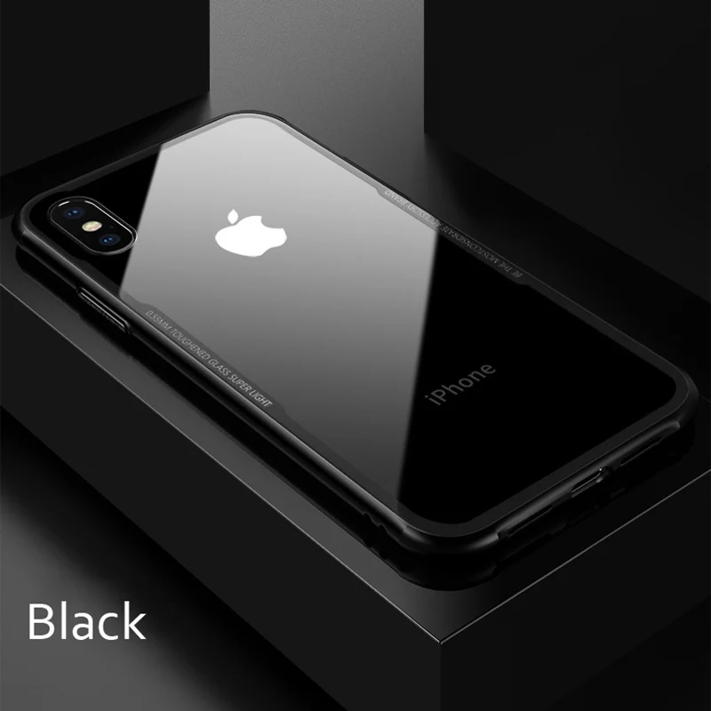 Тонкий чехол из закаленного стекла для iPhone Xr Xs Max стеклянный 6 6s 7 8 Plus прозрачный