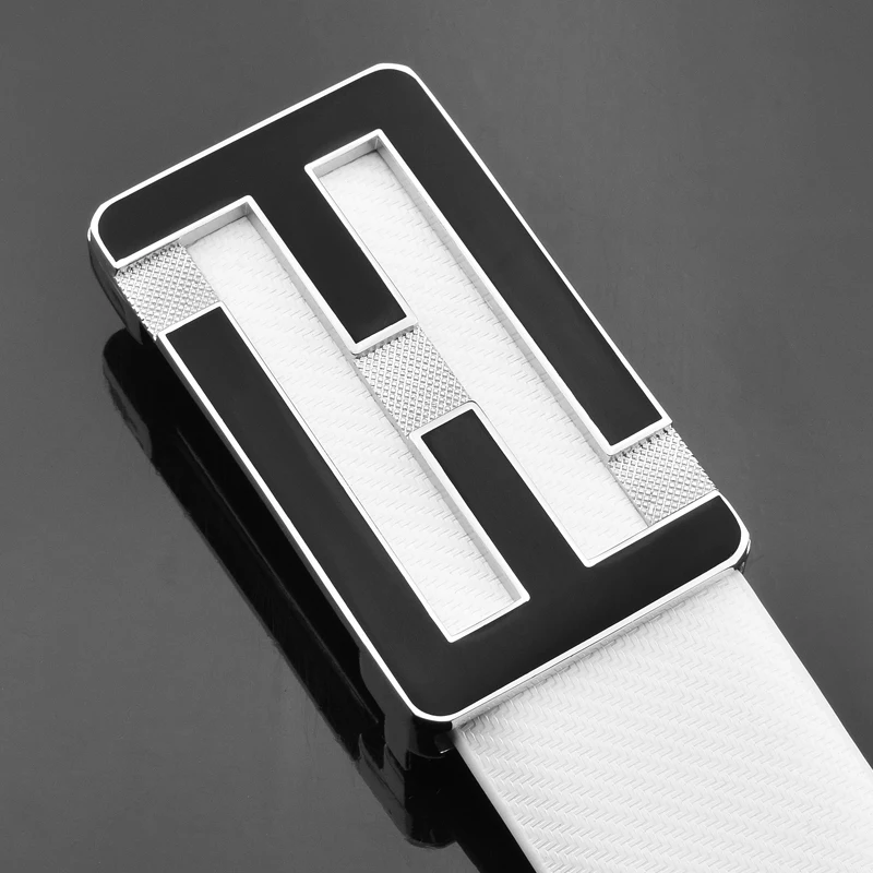 F letter buckle High Quality golden belt men fashion Personality luxury strap genuine leather white ceinture homme | Аксессуары для