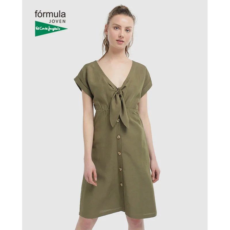 Formula Joven/платье из льна с пуговицами и v-образным вырезом на пуговицах Модное