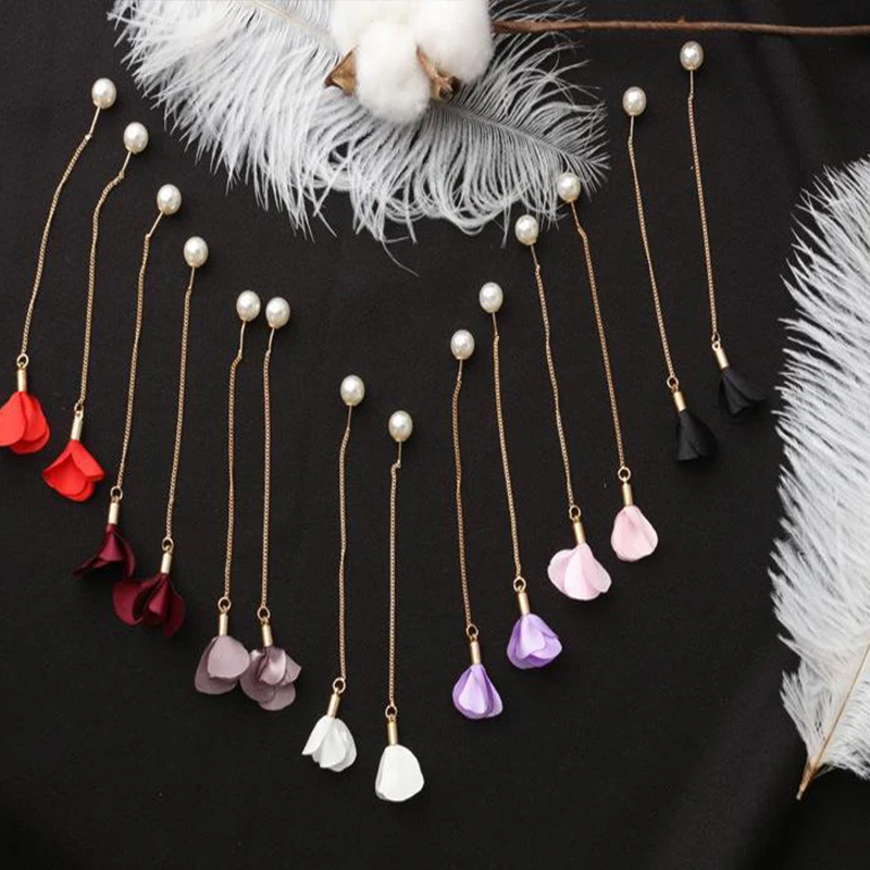 Модные длинные висячие серьги с цветами и жемчугом новая мода темпераментные