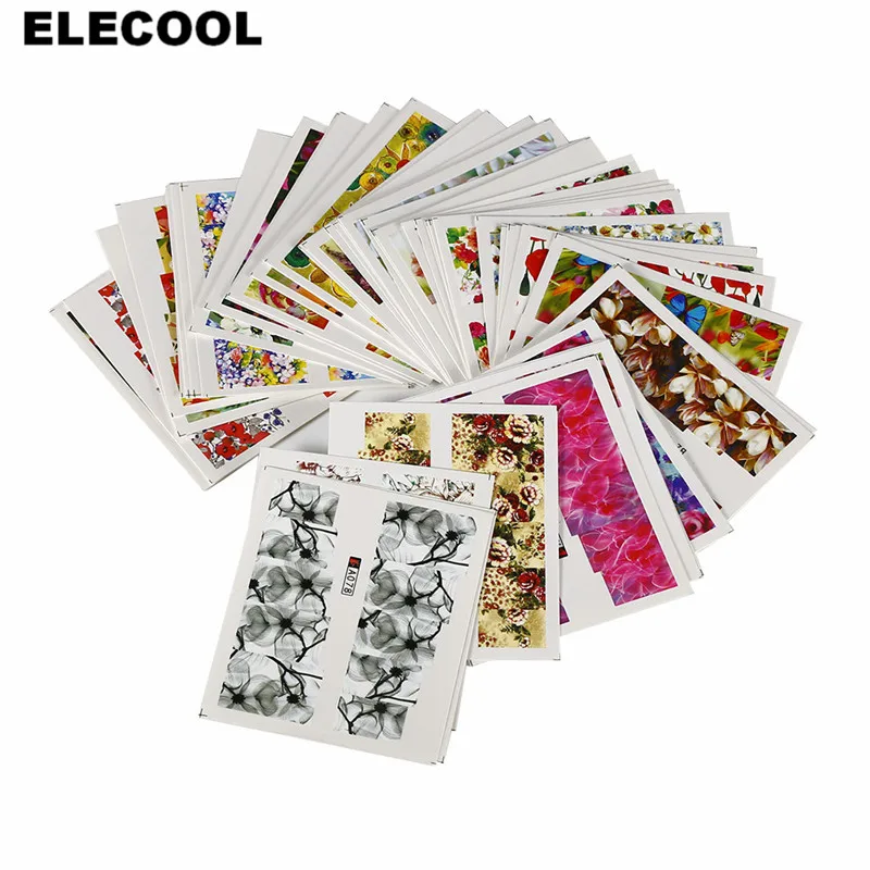 50pcs ELECOOL 50 листов ногтей Книги по искусству цветочная вода трансферная печать Стикеры комплект водяной знак ногтем этикеты DIY штамповки УФ гель аксессуары - Цвет: 50pcs