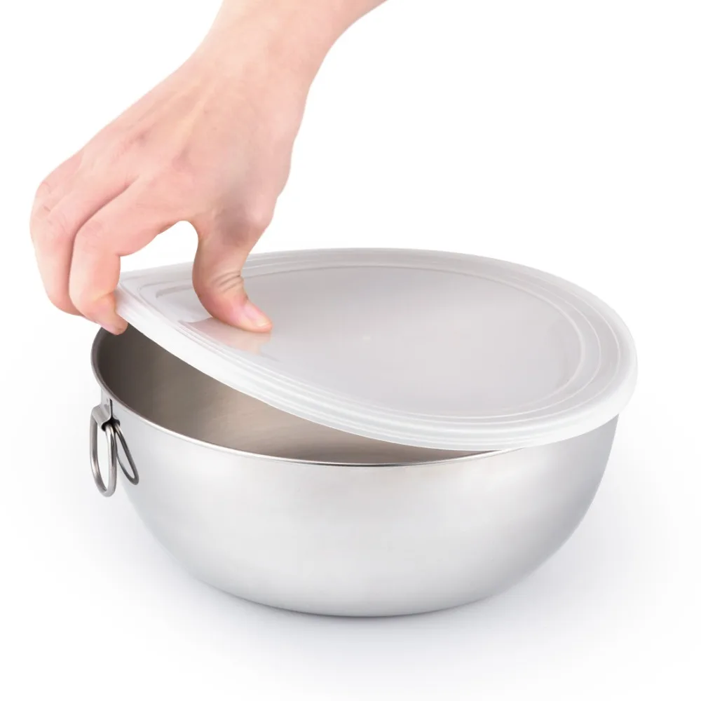 ANHO 3 шт. нержавеющая сталь 0.75L/1.5L/2L миски для смешивания с крышкой и ручками