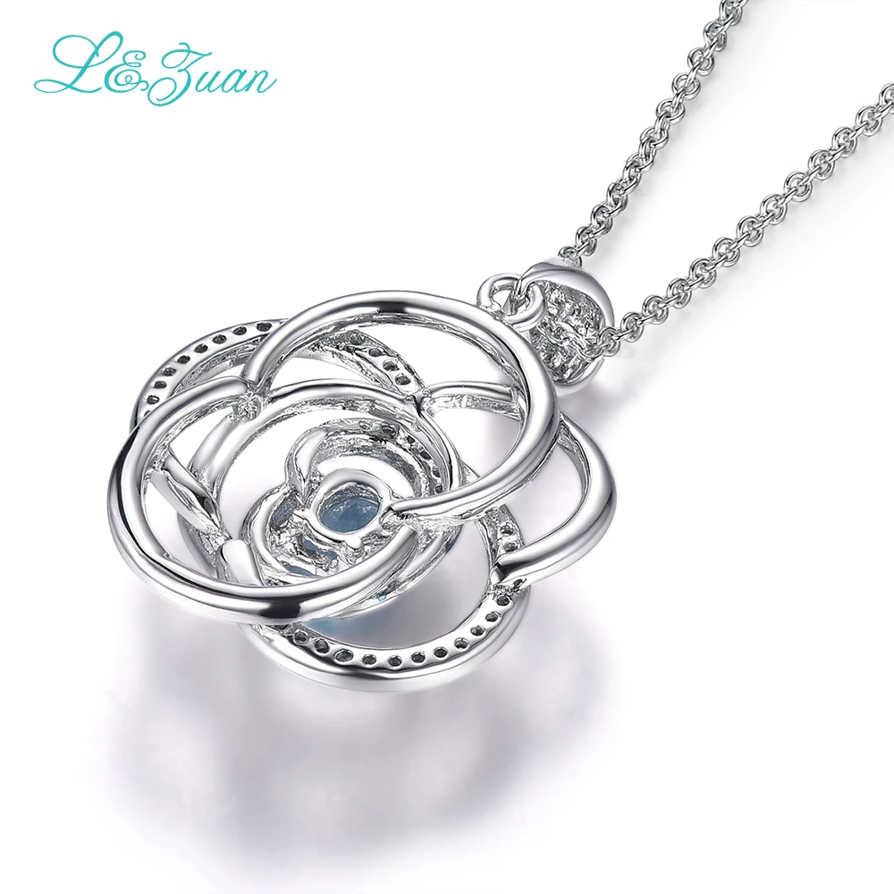 l&ampzuan 925 sterling silver natural 0.64ct topaz blue gemstone flower pendant Jewelry for princess wedding gift | Украшения и