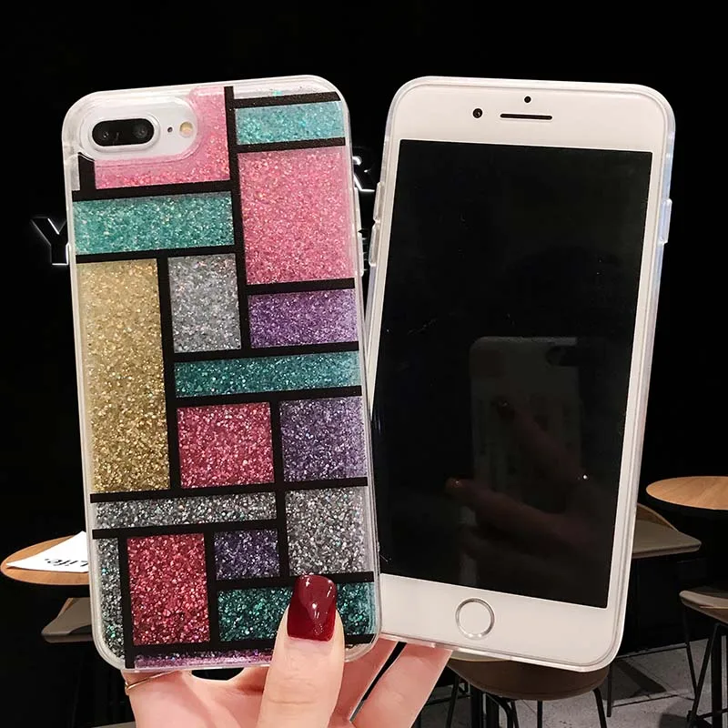 Luxury Fashion Colorful Shape Pattern Bling Glitter Liquid Quicksand Soft TPU Phone Case Cover For iPhone XR XS Max X 6 6s 7 8P |