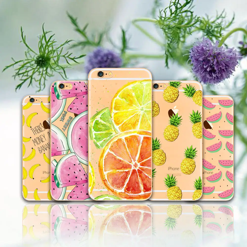 Жесткий пластиковый прозрачный чехол для apple iphone 4, 4S, 5, 5S, SE, 5C, 6, 6splus с изображением банана/апельсинов/арбуза/сосны/яблока/клубники