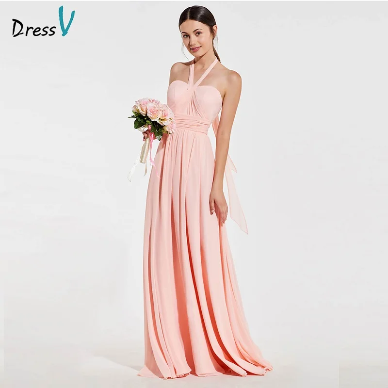 Pearl Pink Dressv элегантное жемчужное розовое платье подружки невесты с бретелькой на шее с открытой спиной ТРАПЕЦИЕВИДНОЕ свадебное платье для женщин длиной до пола платье подружки невесты - Цвет: Pearl Pink