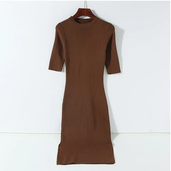 Obrix Long Slim Fit dress O neck Short Sleeve Mid Calf Casual Style Korean fashion|Женские платья| |