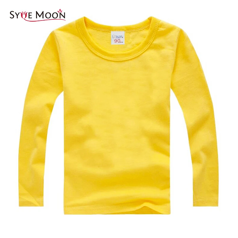 Футболка с длинным рукавом для мальчиков и девочек однотонная хлопковая