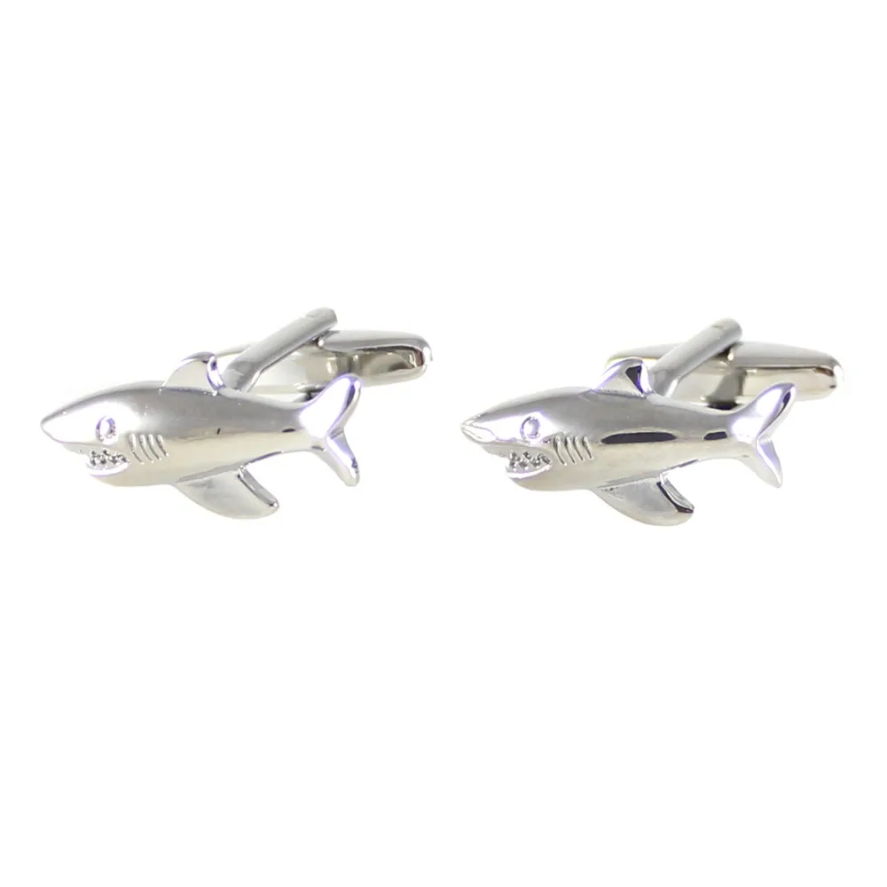 Silver Tone Shark Cuff Links Sea Animal Great Cufflinks Father's Day Gift Birthday Wedding Gifts | Украшения и аксессуары