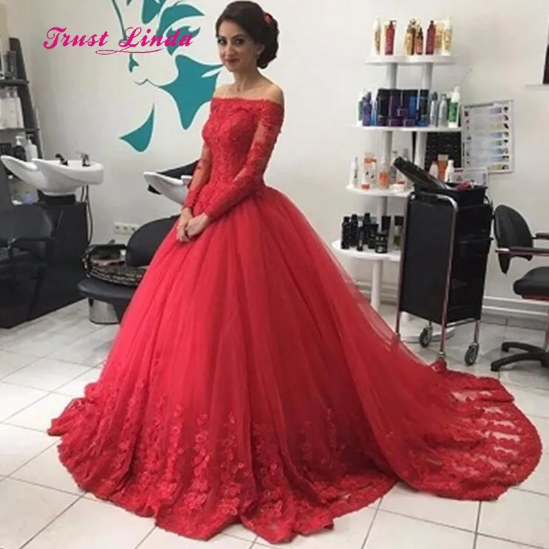 Красное вечернее платье свадебное с вырезом лодочкой и аппликацией женские