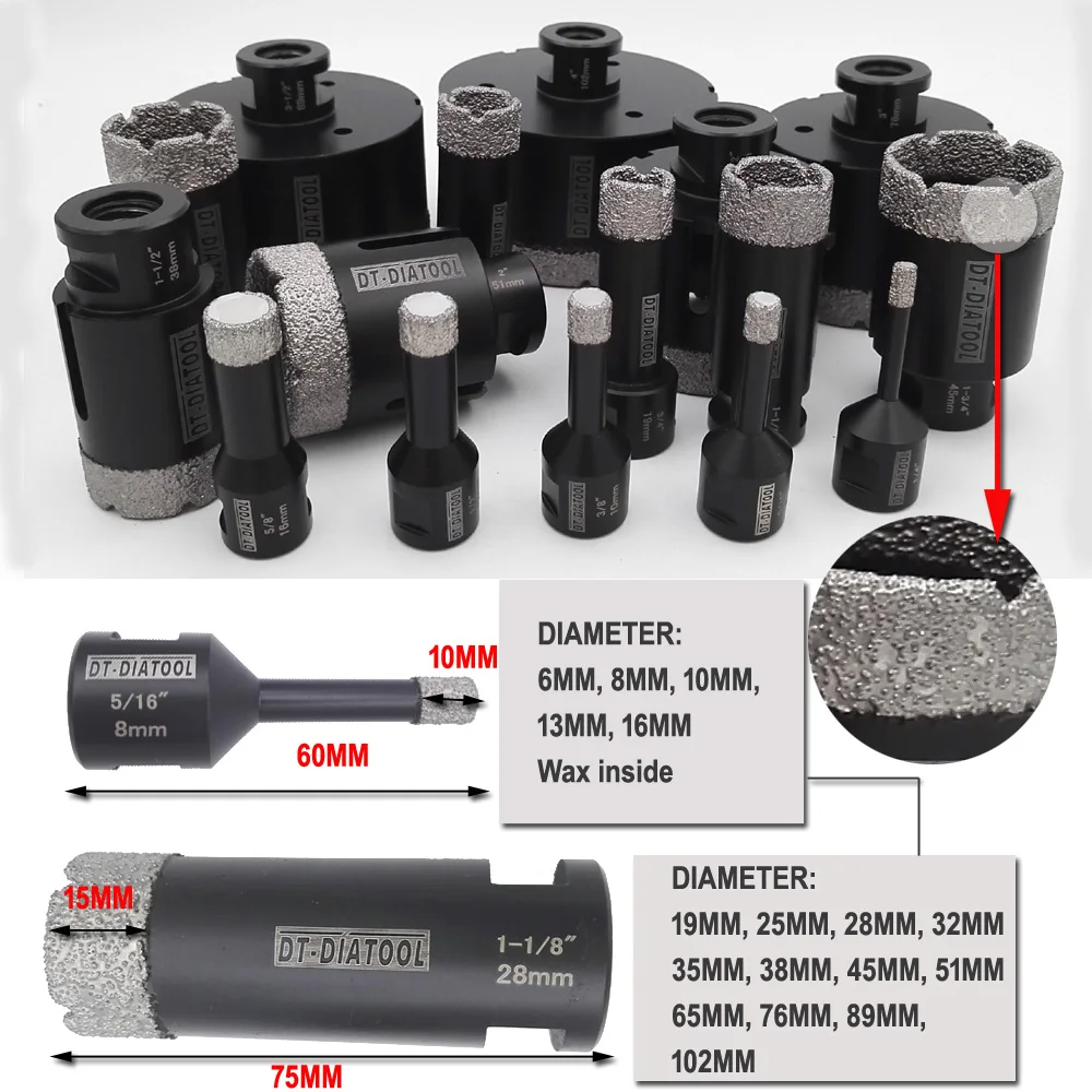 DT 2шт диаметр 1-1/8 "Алмазное покрытие сухие сверла коронки 5/8-11 резьба 28 мм сверла Отверстие пила для керамической плитки гранитный мрамор от AliExpress RU&CIS NEW