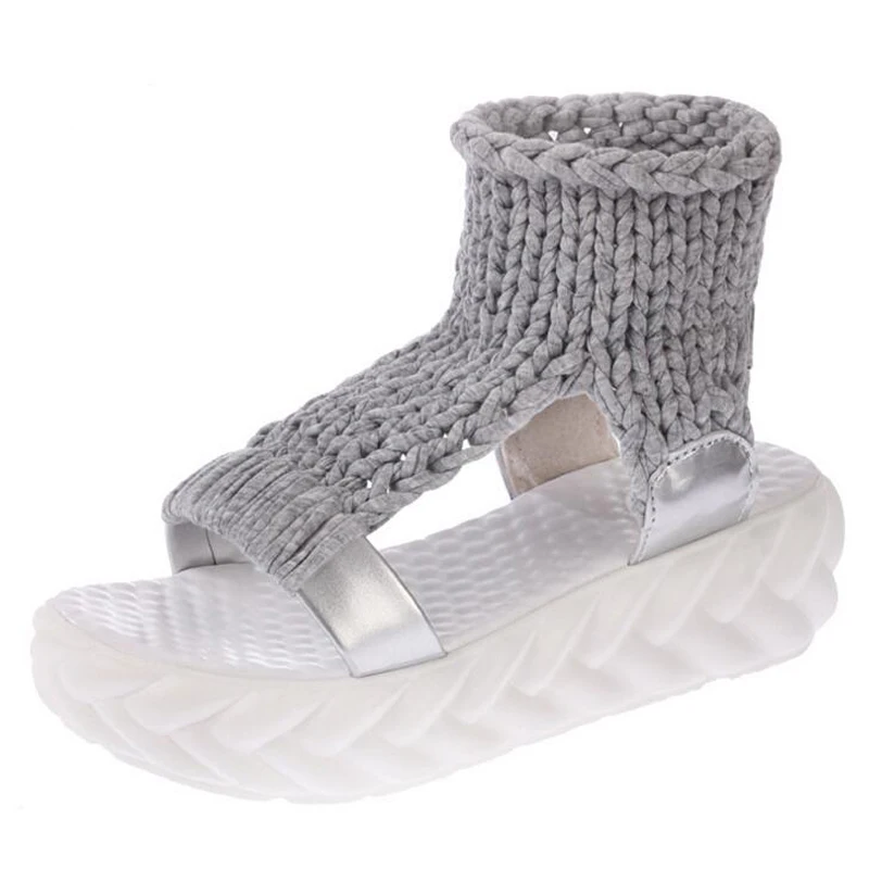 

Comfortable Casual Wool Women's Summer Sandals 2019 New Arrival Knit Platform Shoes Candy Color Wedge Sandalias
