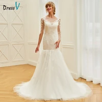 dressv ivory mermaid appliques wedding dress long sleeves trumpet button floor length bridal outdoorchurch wedding dresses