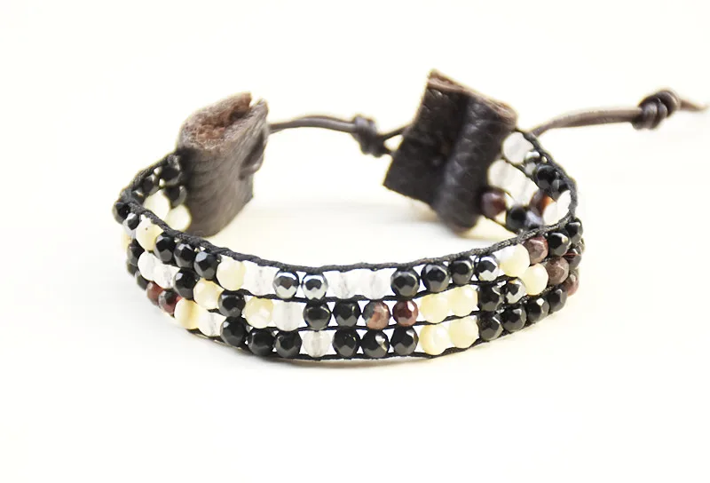 

Onyx Mix Pearl Nylon Layered Cuff Wrap Bracelet Boho Leather Bracelet