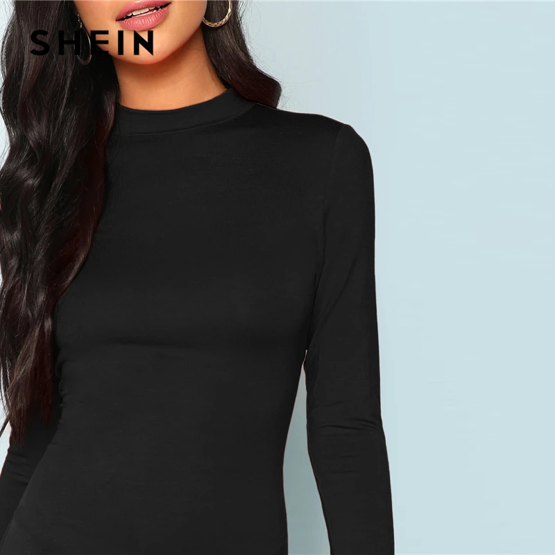 SHEIN Облегающее Платье С Длинным Рукавом, Черное Платье В Стиле Кэжуал