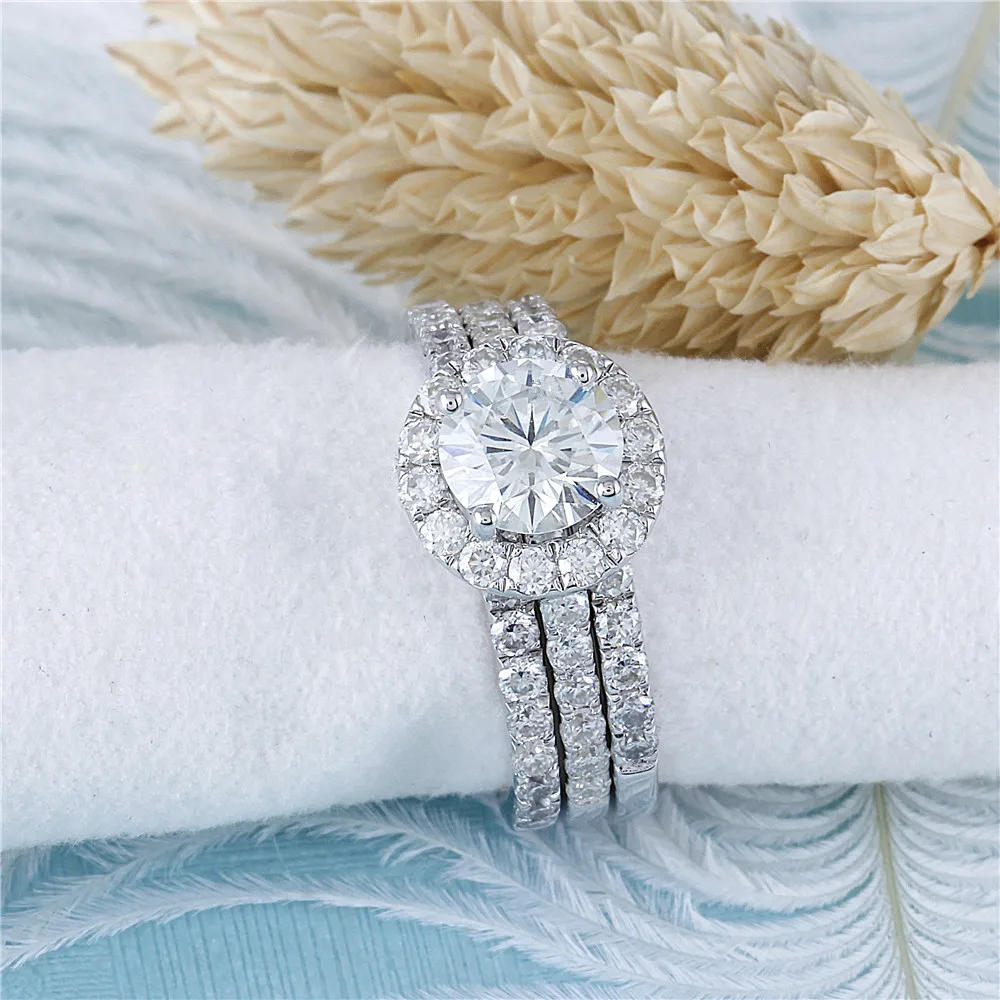 DovEggs Стерлинговое Серебро 925 пробы 2.16CTW 6 5 мм H I цвета Moissanite Halo обручальное кольцо