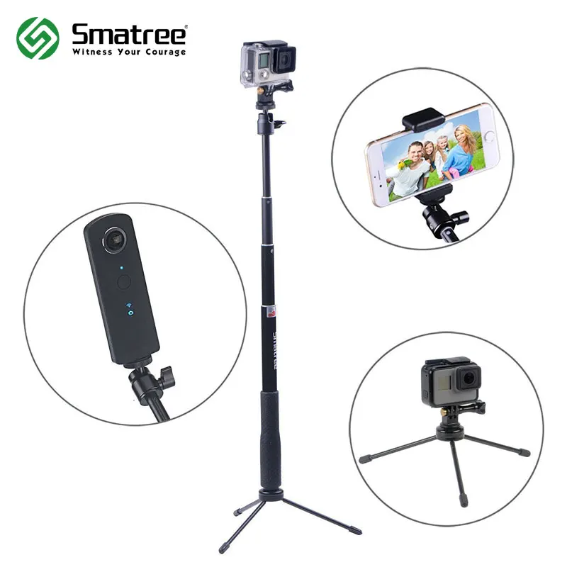 Селфи палка Smatree Q3 со штативом для экшн камер GoPro Hero 8/7/6/5 Ricoh Theta S M15 сотовых