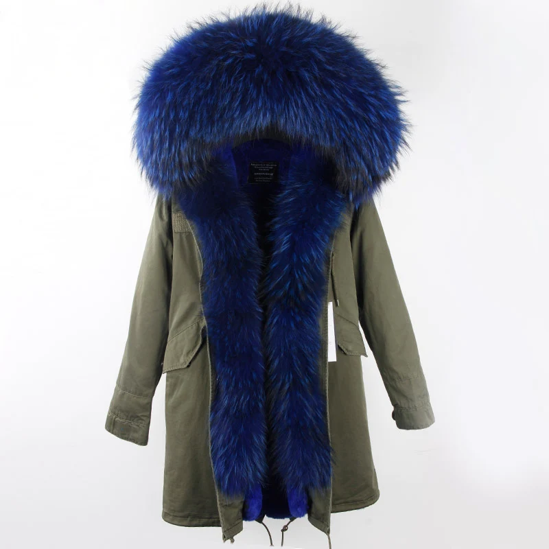 Женское пальто с большим воротником из меха енота зимняя парка подкладкой