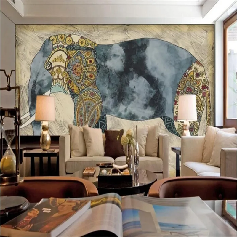 Старая и ностальгическая масляная живопись слона настенная этно картина фон