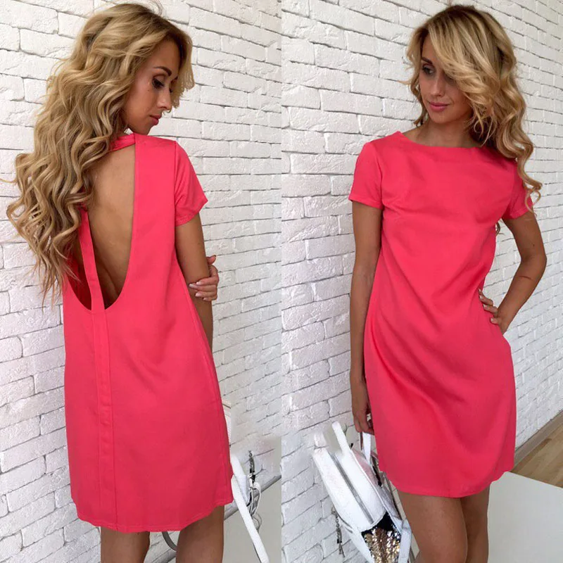 2018 летнее Новое однотонное розовое красное прямое элегантное мини платье