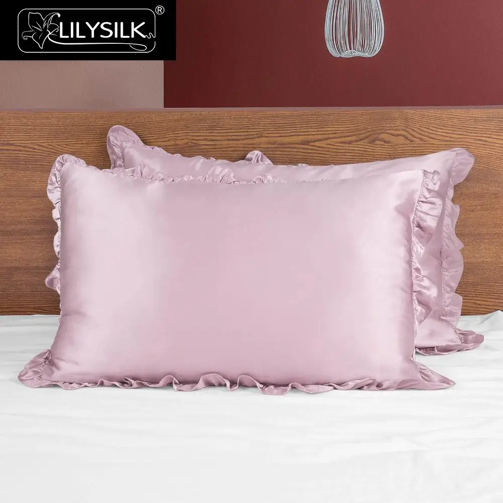 Rosy Pink LilySilk наволочка шелк чистый натуральный 100 с оборкой отделка 19 momme для волос тутового шелкопряда 40x40 50x90 см домашний текстиль - Цвет: Rosy Pink