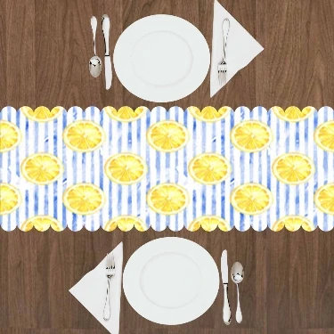 Еще желтые синие лимоны зеленые листья скатерть декор для кухни столовой свадьбы
