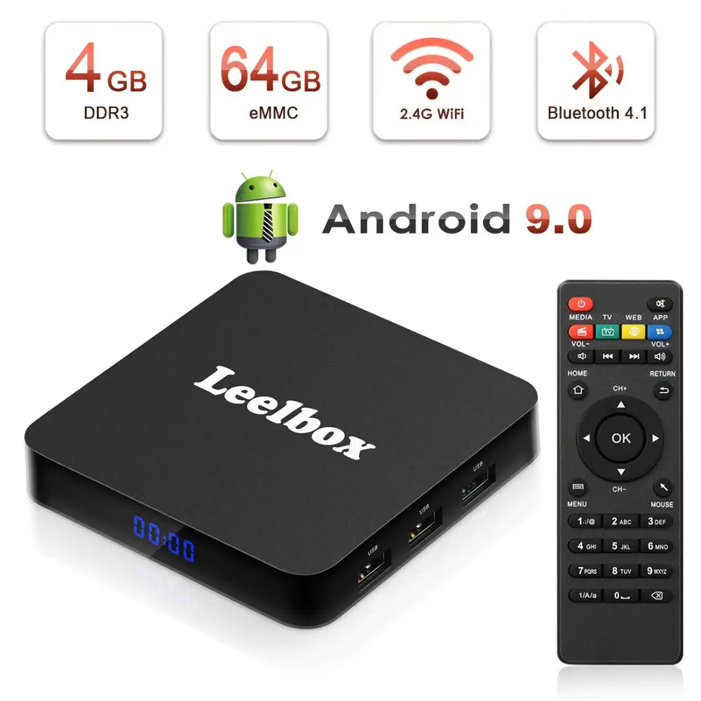 Оригинальный Leelbox Q4 плюс ТВ BOX Smart 4 K со сверхвысоким разрешением Ultra HD ГБ 64 Android 9 0