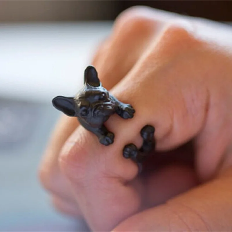 Модное очаровательное милое кольцо с изображением животных французский бульдог - Фото №1