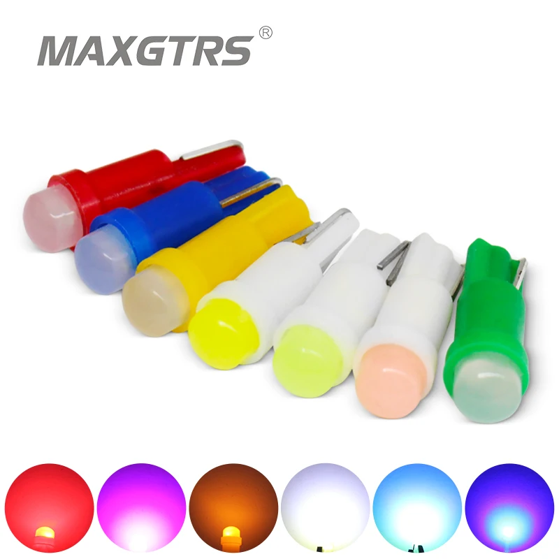 

50x T5 COB Led Ceramic Dashboard Gauge Instrument Wedge Base Car Auto Side Wedge Light Lamp Bulb 12V White/Blue/Red/Yellow