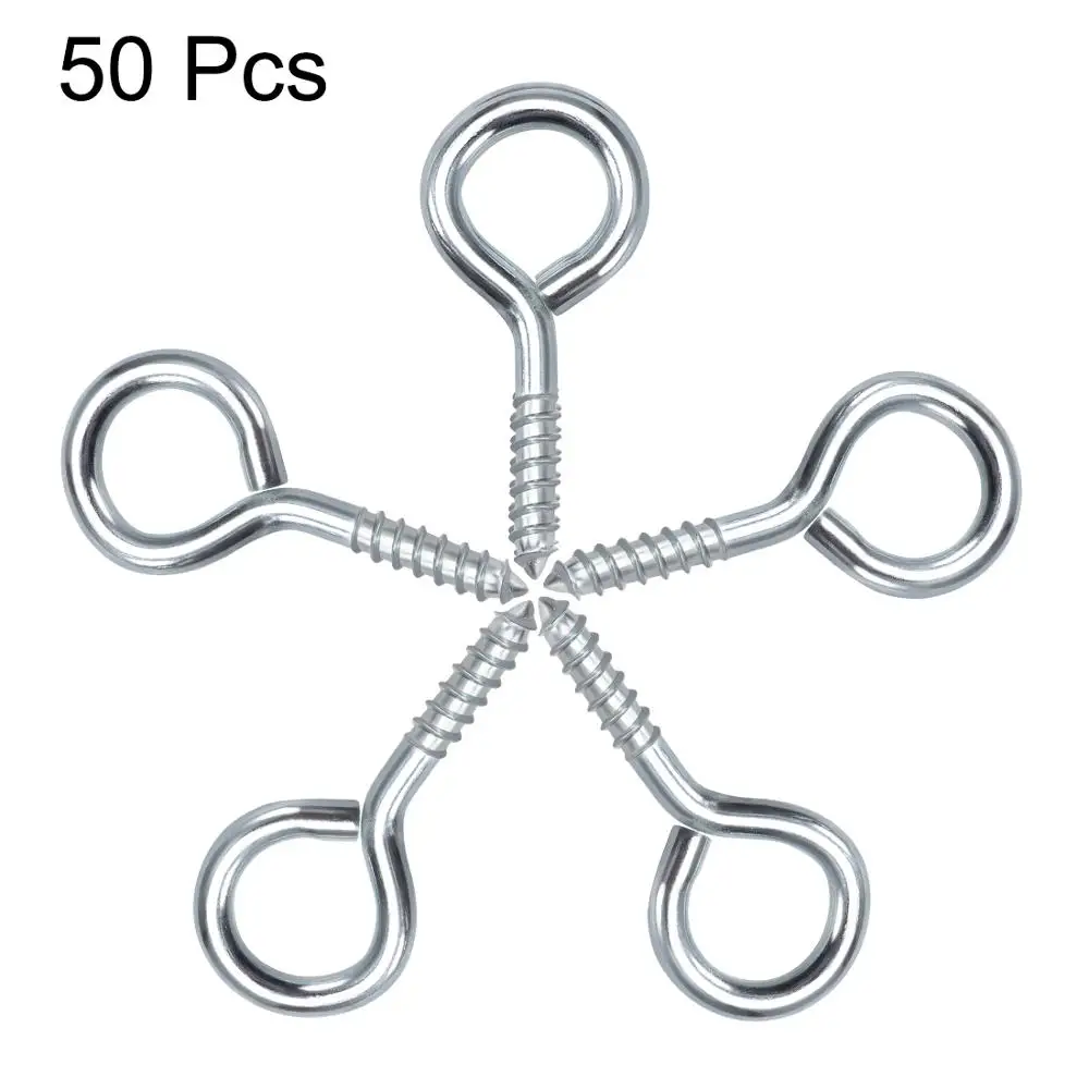

UXCELL 50PCS Ceiling Hooks Cup Small Screw Eye Hook Self Tapping Screws Carbon Steel Screw-in Hanger Eye-Shape Ring Hooks Silver