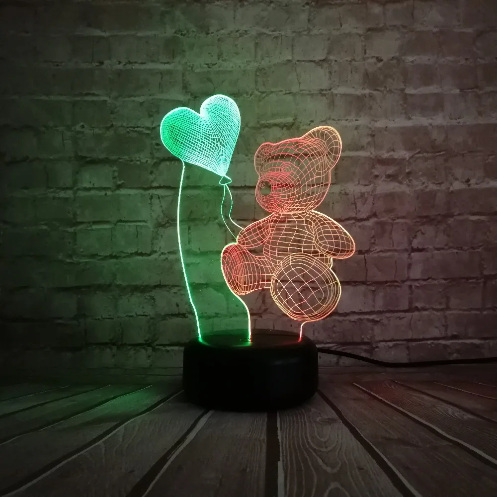 Детская Ночная 3D лампа светодиодное освещение Датчик изменения цвета LED Мишка