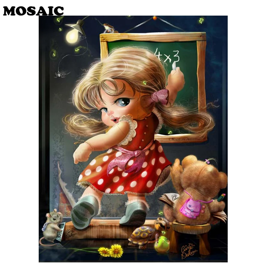

Картина из квадратных страз с ангелами, маленькая девочка и игрушки, вышивка стразы, мультяшный подарок для детской комнаты, рукоделие, карт...