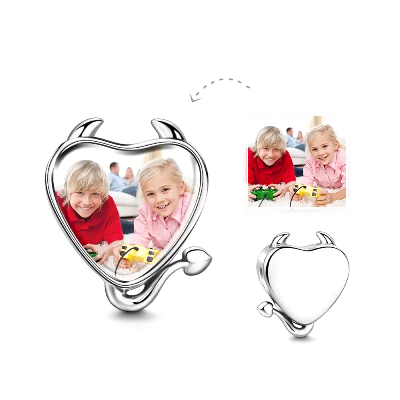 Little Devil Photo Charm Silver Personalized Custom Design Print on Demand Dropshipping Shopify WooCommerce | Украшения и