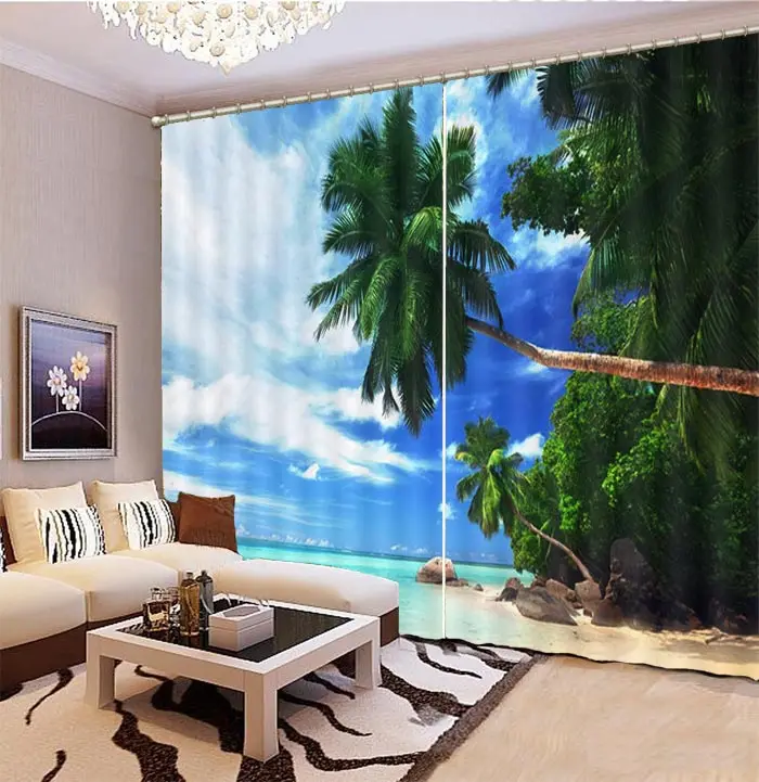 Кокосовые пальмы песок пляж затемненные живописные фото 3D шторы для спальни