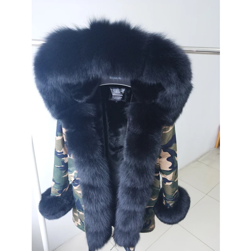 2022 New Fashion Long Camouflage winter jacket  natural real fox fur collar women outwear thick parkascoat hooded Top brand enlarge