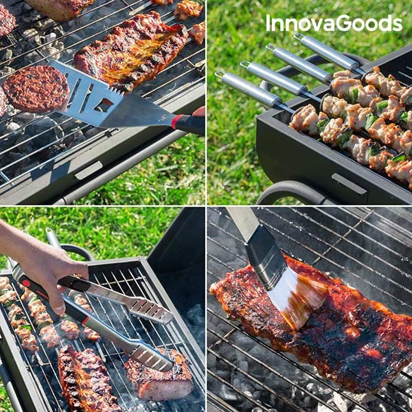 Innovagoods Maletin Aluminio de utensilios para barbacoas profesial 11 пьезas acero inoxidable| |