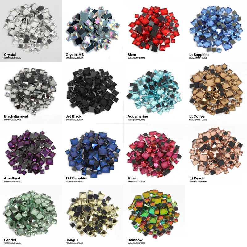 Square Hotfix Rhinestone Crystal 200pcs/lot Mix size 6/8/10MM Glass Stone for Bags shoes Garment free shipping | Дом и сад