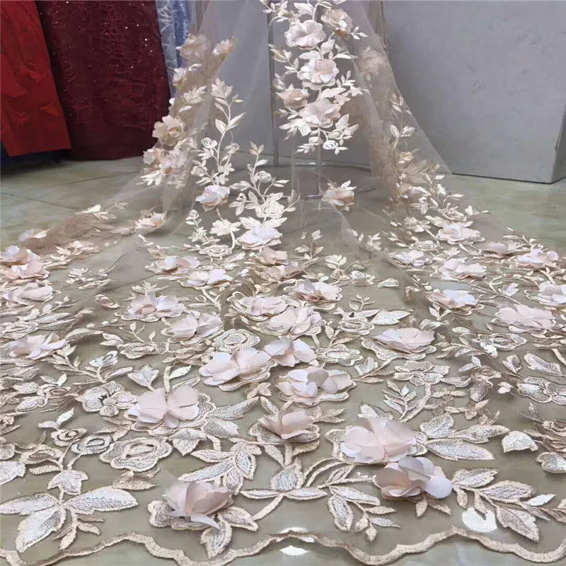 Новейшая вышитая фатиновая сетчатая кружевная 3d ткань 2018 высокое качество пудра