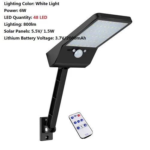 48 LED BK 28LM светильник движения PIR Сенсор 56/48LED солнечной движения Сенсор настенный светильник Открытый уличный фонарь w/Дистанционное Управление Водонепроницаемый светильник - Испускаемый цвет: 48 LED BK