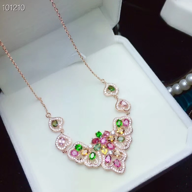 KJJEAXCMY boutique jewelry 925 pure silver inlaid natural tourmaline Jewelry Pendant Necklace support detection | Украшения и