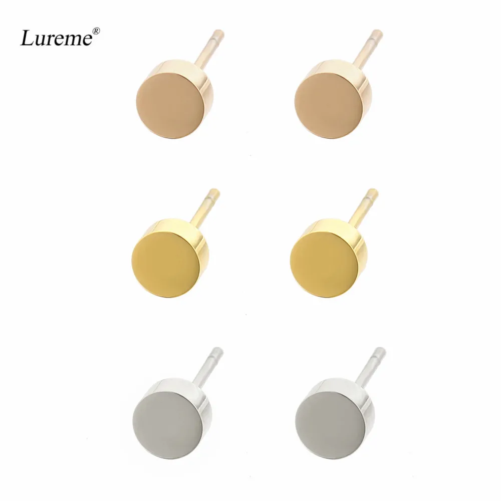 Lureme Stainless Steel Tri-Colors 5mm Tiny Circle Stud Earrings Set 3 Pairs for Women (er005602)